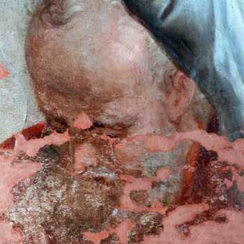 Détail avant, en cours et après restauration