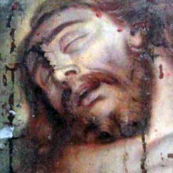 Zones du tableau vues avant restauration, après nettoyage, masticage et vernissage puis après retouche.