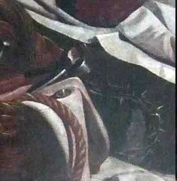 Détail d’une zone très endommagée du tableau après restauration, après nettoyage et vernissage puis après retouche