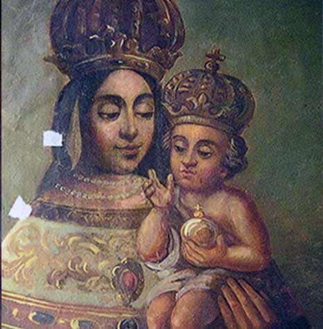 La Vierge et l'Enfant avant intervention, après nettoyage et vernissage puis après retouche.