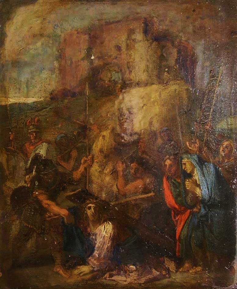 atelier du lauragais, Toulouse, restauration huile sur cuivre Montée au Calvaire