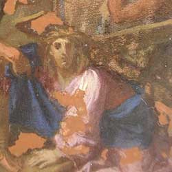 détail du Christ avant, en cours et apràs restauration