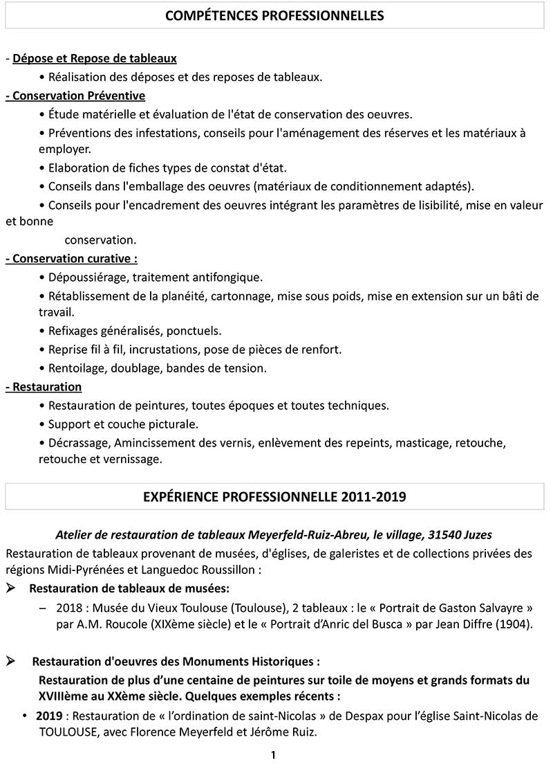 cv Sandra Abreu, Restauratrice de peintures, atelier du Lauragais
